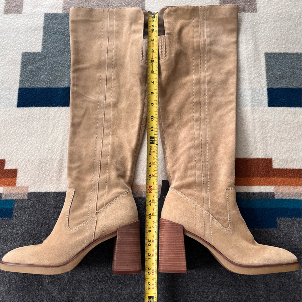 Vince Camuto Tan Suede Knee-High Block Heel Boots